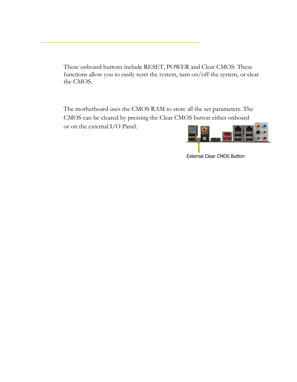 Onboard buttons, Clear cmos button | EVGA 121-LF-E652 User Manual | Page 23 / 44
