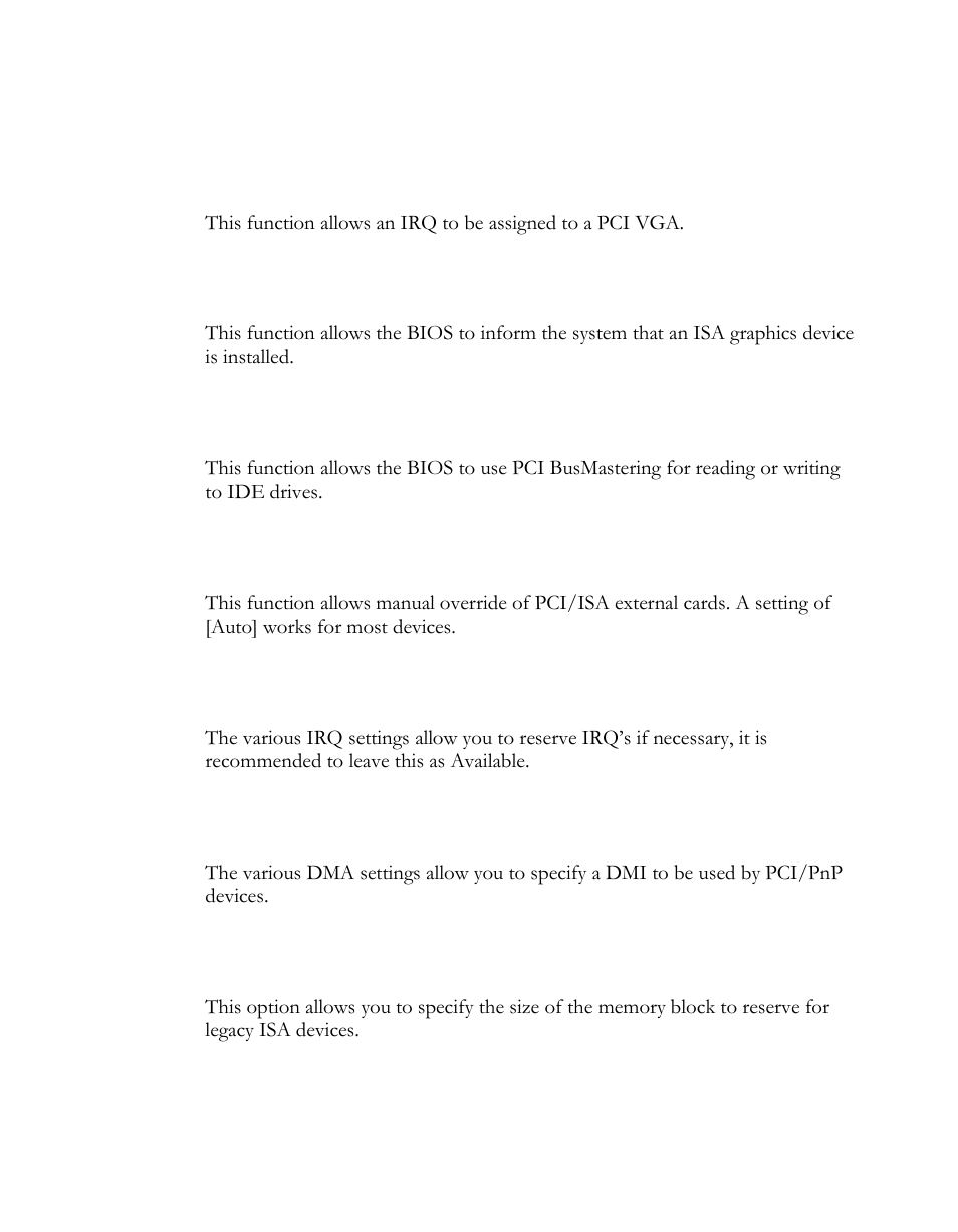 Allocate irq to pci vga, Palette snooping, Pci ide busmaster | Offboard pci/isa ide card, Irq settings, Dma channel | EVGA 121-LF-E652 User Manual | Page 34 / 44
