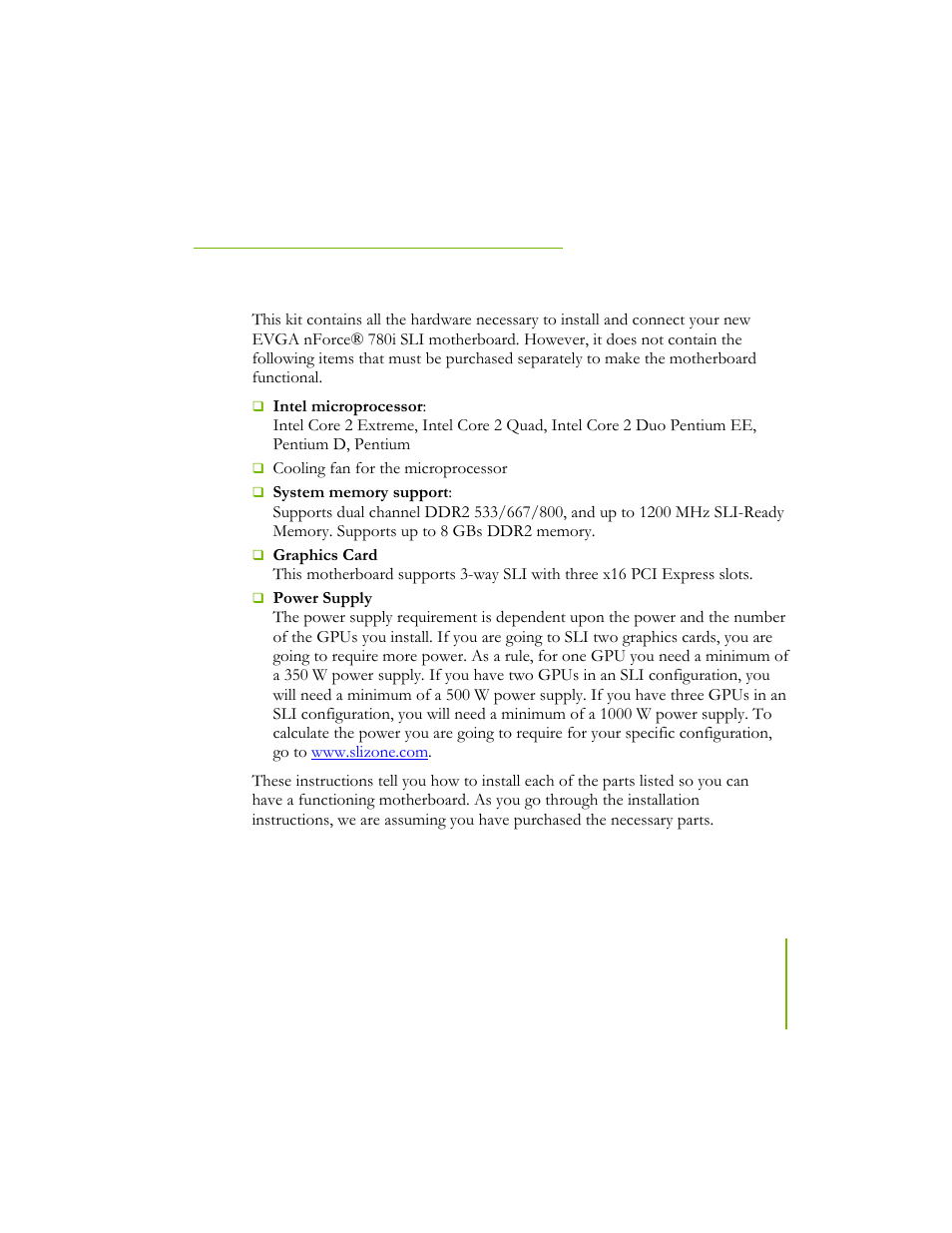 Before you begin, Parts not in the kit | EVGA NFORCE 780I SLI User Manual | Page 10 / 127