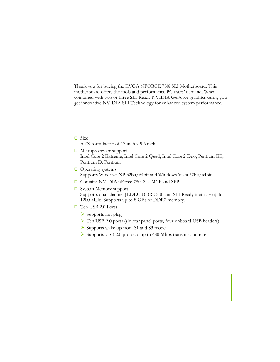 Evga nforce 780i motherboard, Motherboard specifications | EVGA NFORCE 780I SLI User Manual | Page 12 / 127
