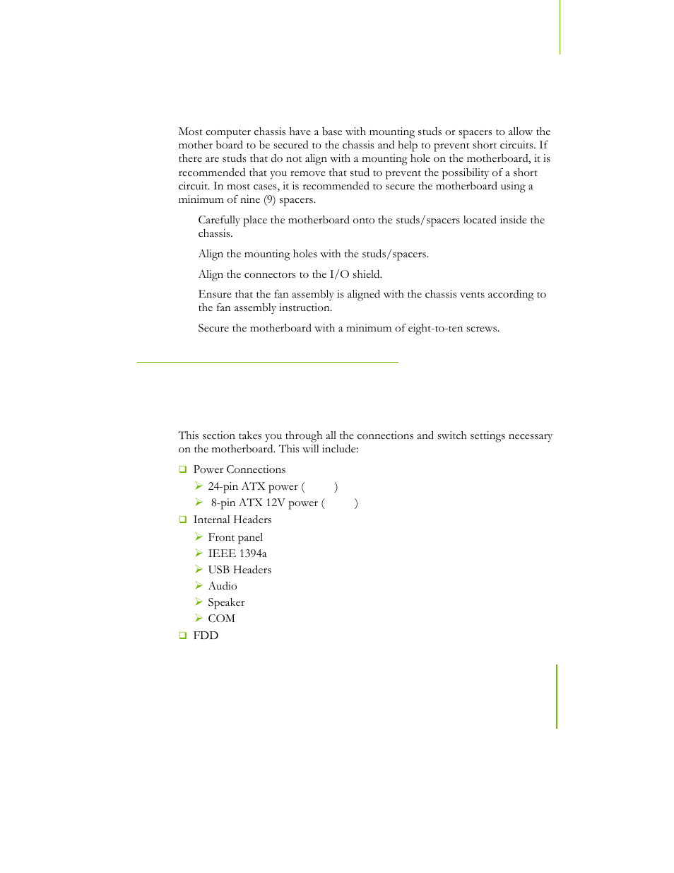 Connecting cables and setting switches, Securing the motherboard into the chassis | EVGA NFORCE 780I SLI User Manual | Page 24 / 127
