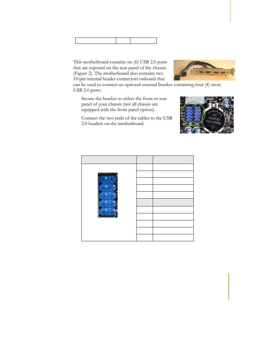 Usb headers, Table 4. usb 2.0 header pins | EVGA NFORCE 780I SLI User Manual | Page 32 / 127