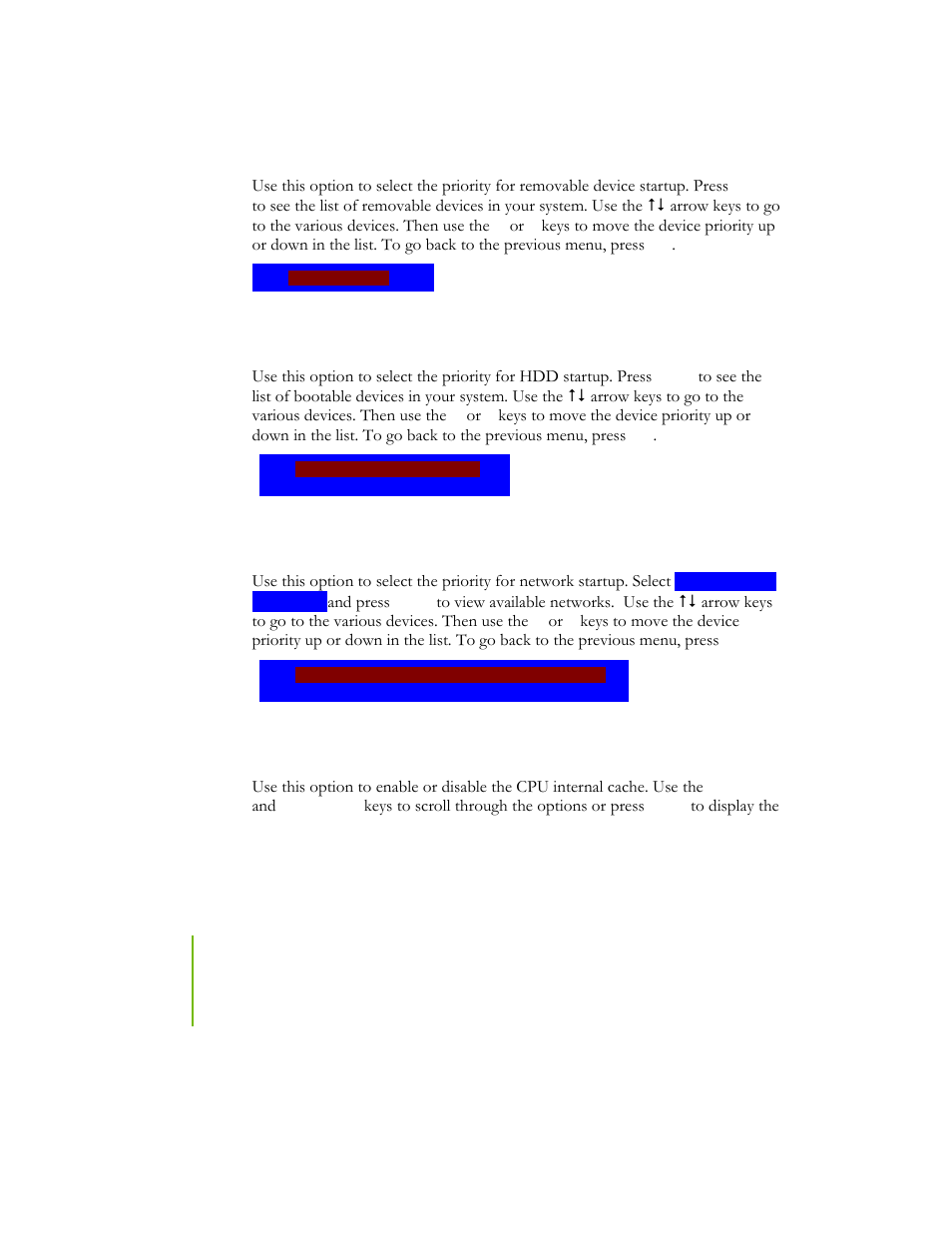 Removable device priority, Hard disk boot priority, Network boot priority | Cpu internal cache | EVGA NFORCE 780I SLI User Manual | Page 51 / 127
