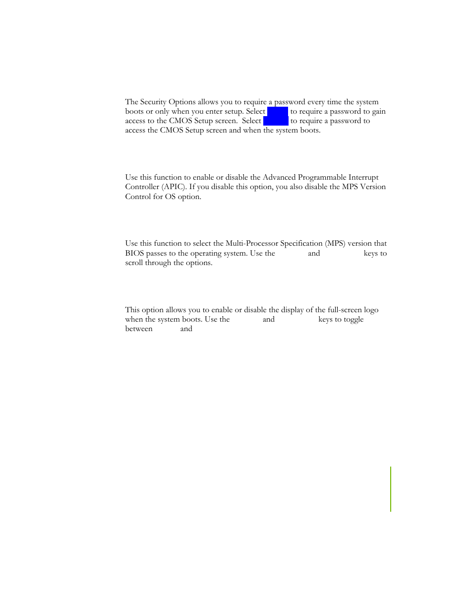 Security option, Apic mode, Mps version control for os | Full screen logo show | EVGA NFORCE 780I SLI User Manual | Page 54 / 127