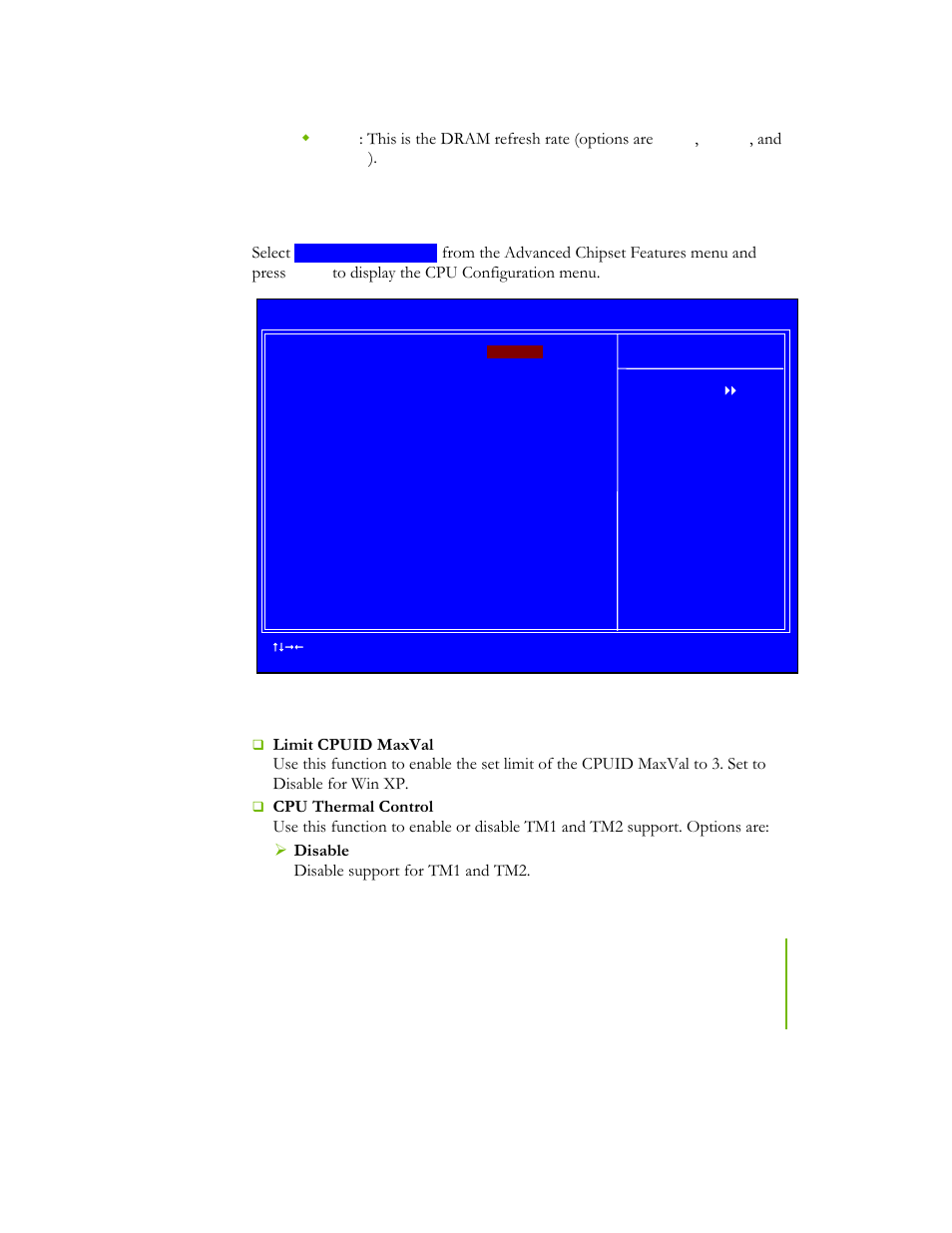 Cpu configuration, Figure 11. cpu configuration menu, This is the dram refresh rate (options are | Select | EVGA NFORCE 780I SLI User Manual | Page 64 / 127