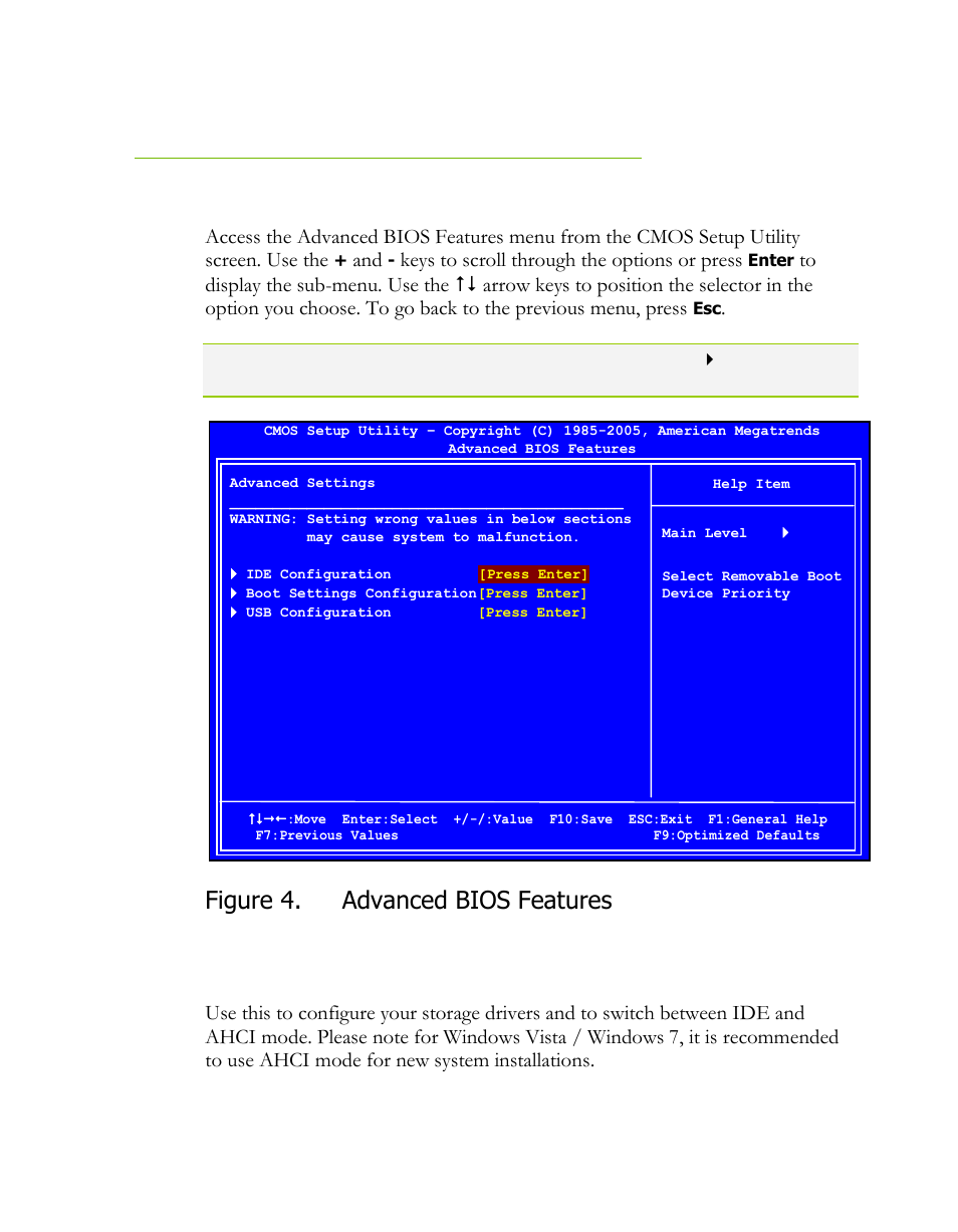 Advanced bios features, Ide configuration, Figure 4 | Figure 4. advanced bios features | EVGA H55 User Manual | Page 30 / 46