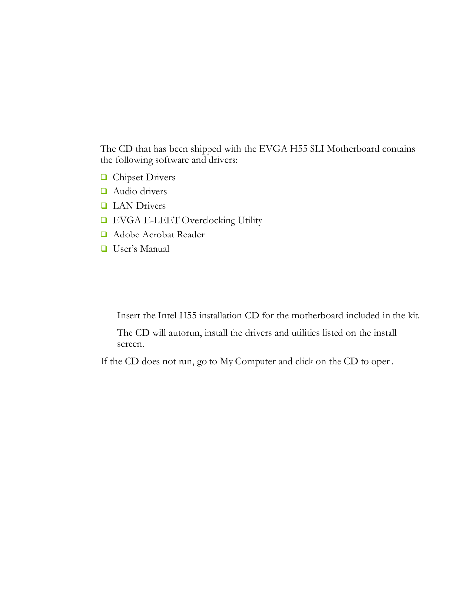 Installing drivers and software, Windows xp/vista/7 driver installation | EVGA H55 User Manual | Page 40 / 46
