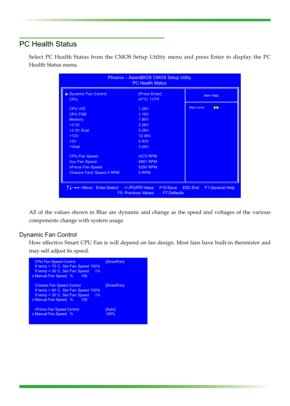 Pc health status, Dynamic fan control | EVGA 750I SLI User Manual | Page 41 / 58