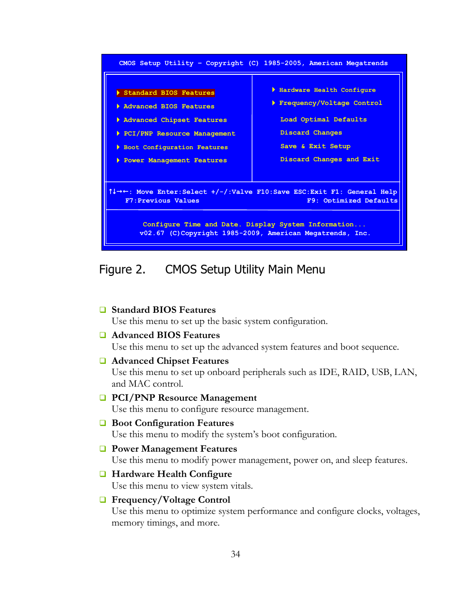 Figure 2, Cmos setup utility main menu, Figure 2. cmos setup utility main menu | EVGA 160-LF-E659 User Manual | Page 34 / 54