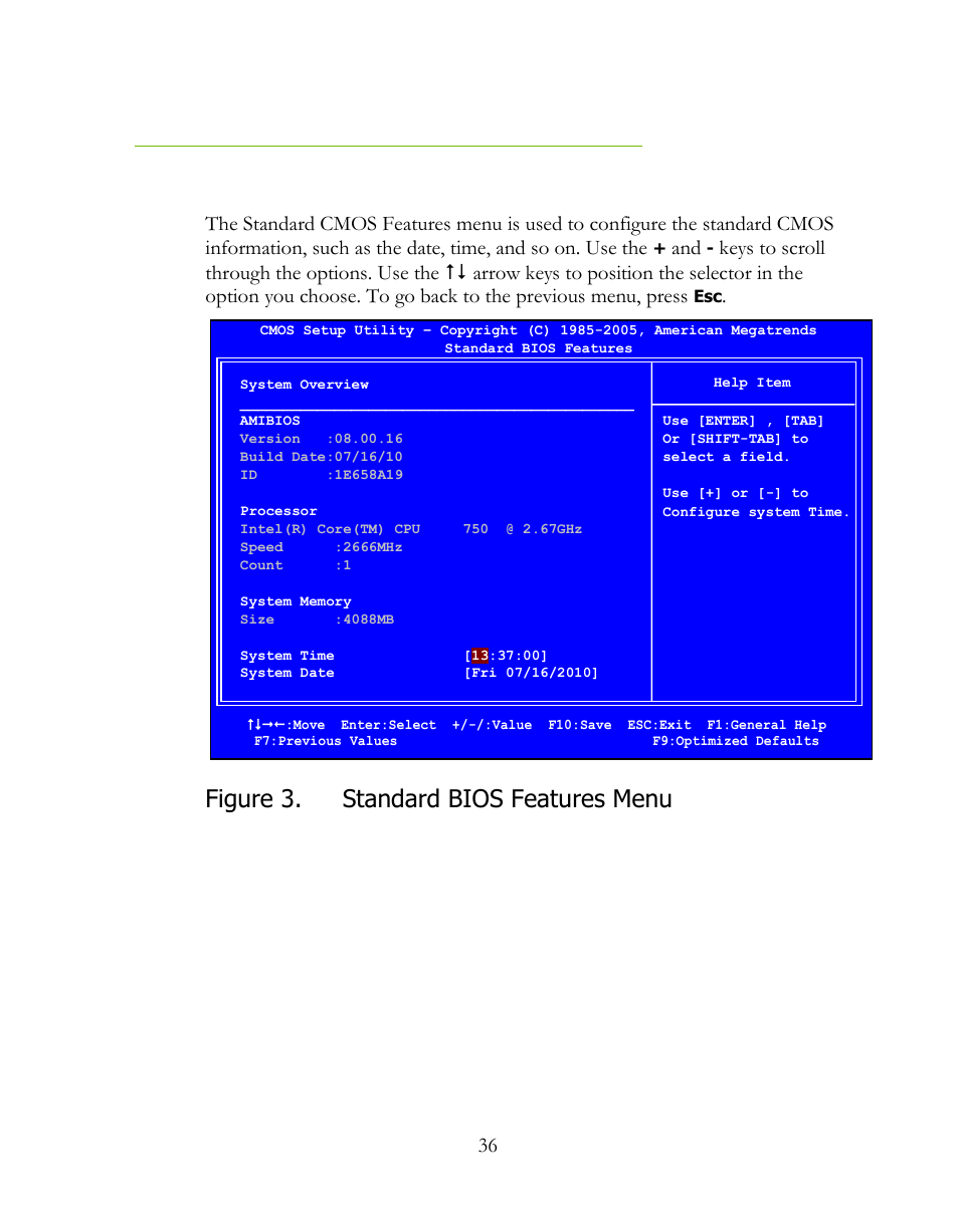 Standard bios features menu, Figure 3, Figure 3. standard bios features menu | EVGA 160-LF-E659 User Manual | Page 36 / 54