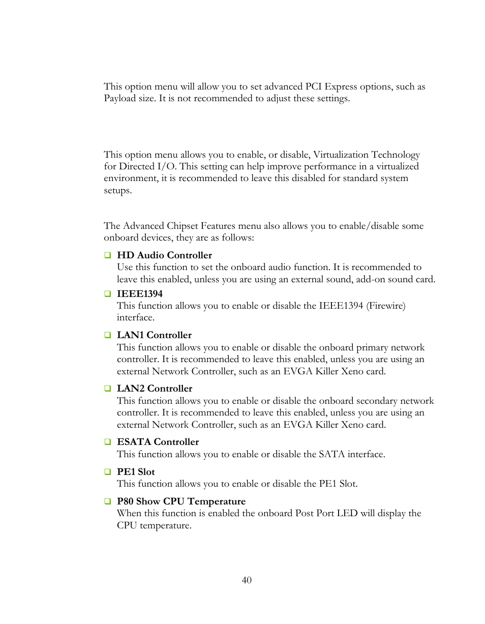 Pci express configuration, Intel vt-d configuration | EVGA 160-LF-E659 User Manual | Page 40 / 54
