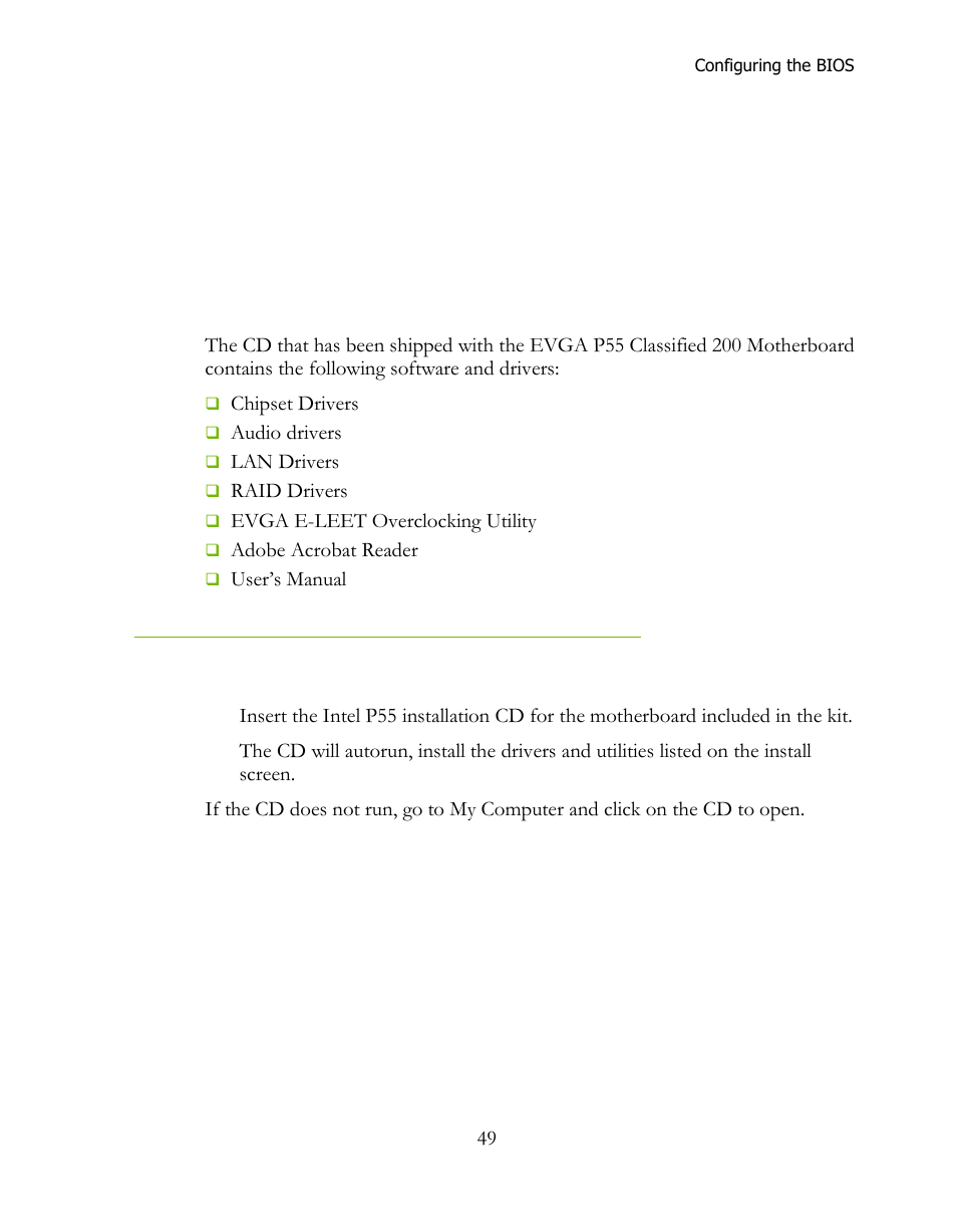 Installing drivers and software, Windows xp/vista/7 driver installation | EVGA 160-LF-E659 User Manual | Page 49 / 54