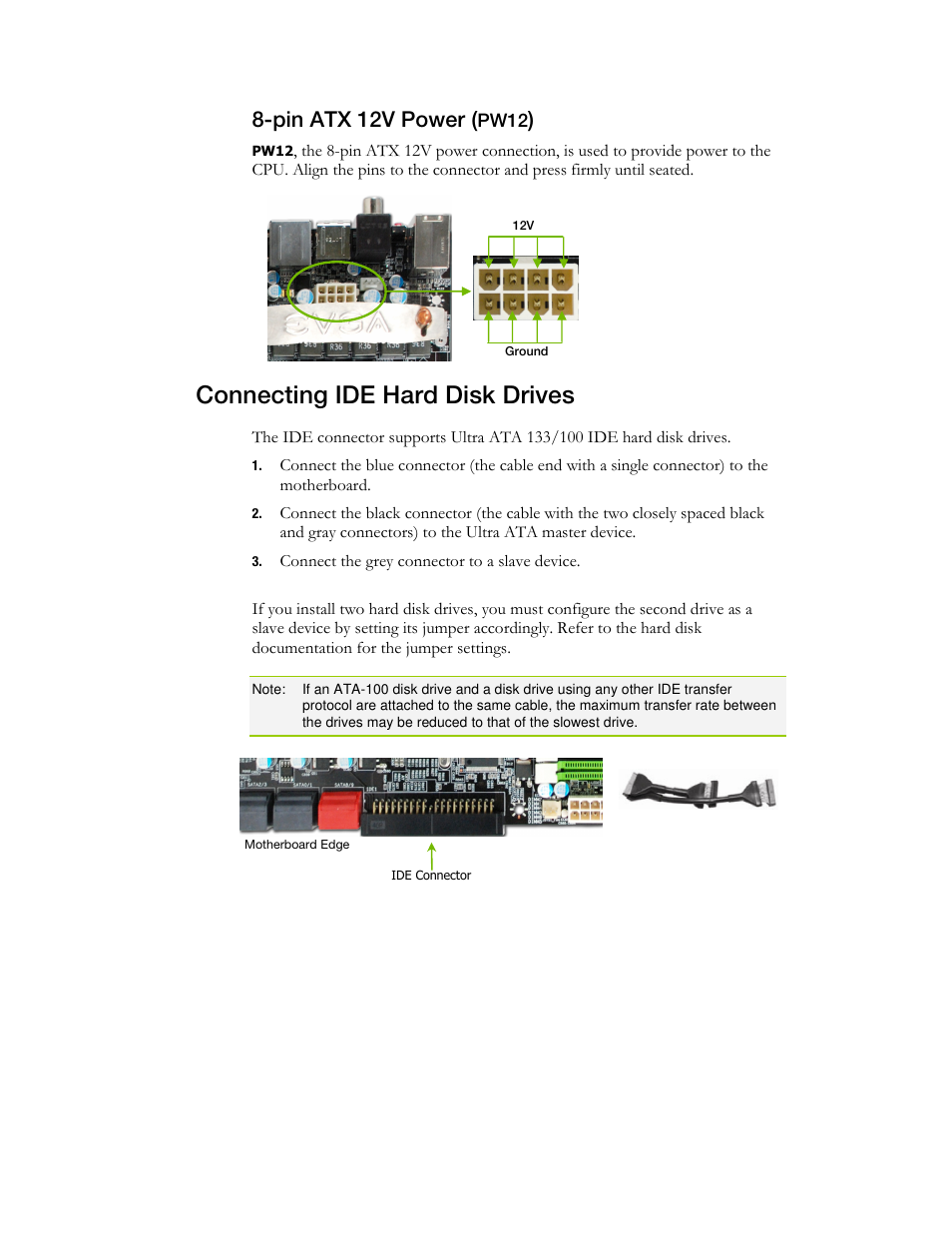 Connecting ide hard disk drives, Pin atx 12v power | EVGA X58 3X SLI User Manual | Page 24 / 75