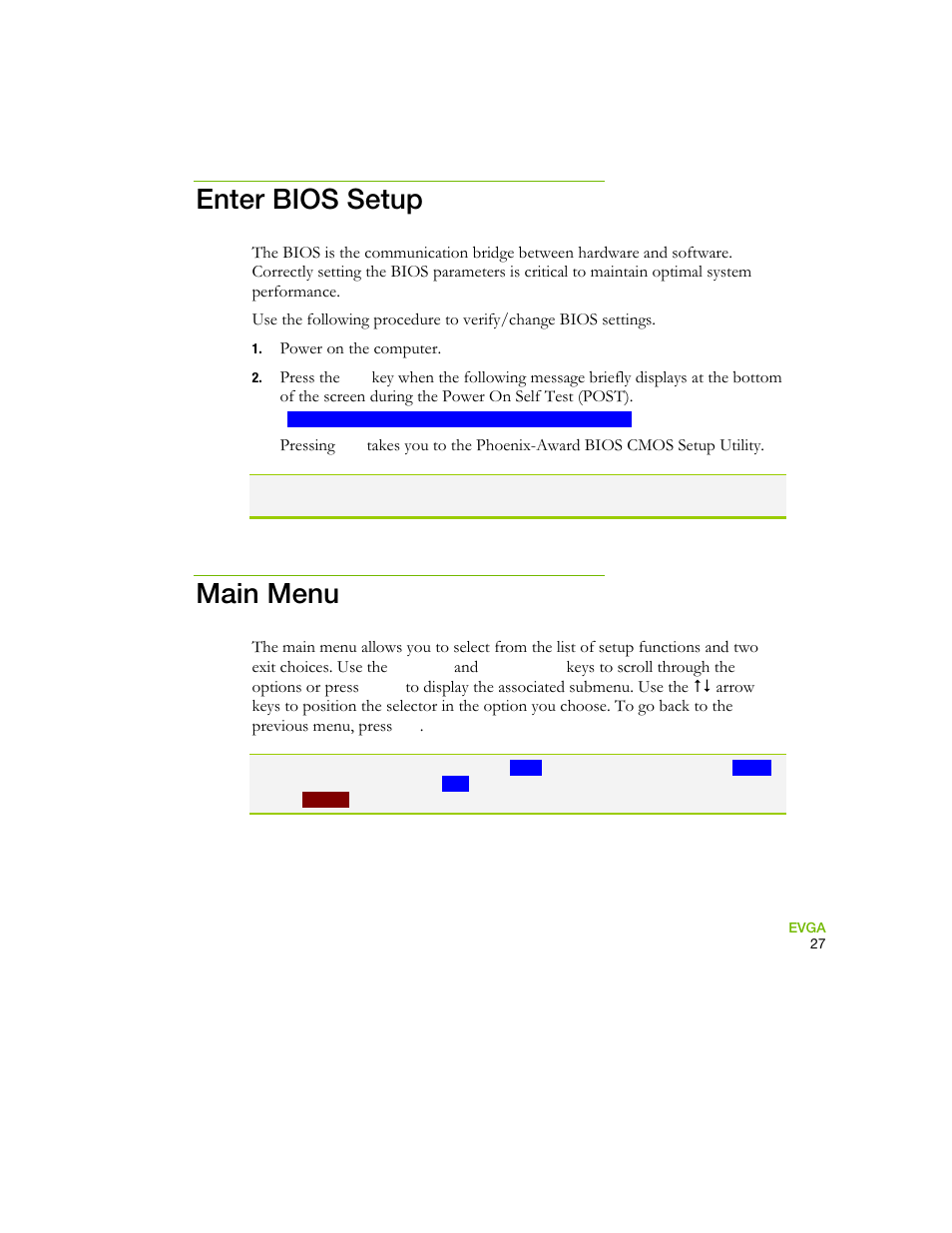 Enter bios setup, Main menu | EVGA 730I User Manual | Page 37 / 85