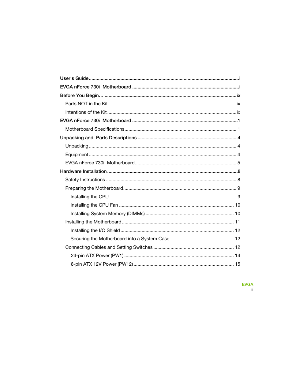 EVGA 730I User Manual | Page 4 / 85