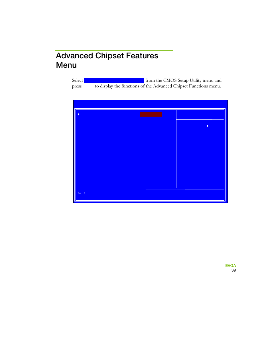 Advanced chipset features menu, Figure 6. advanced chipset features, Select | EVGA 730I User Manual | Page 49 / 85