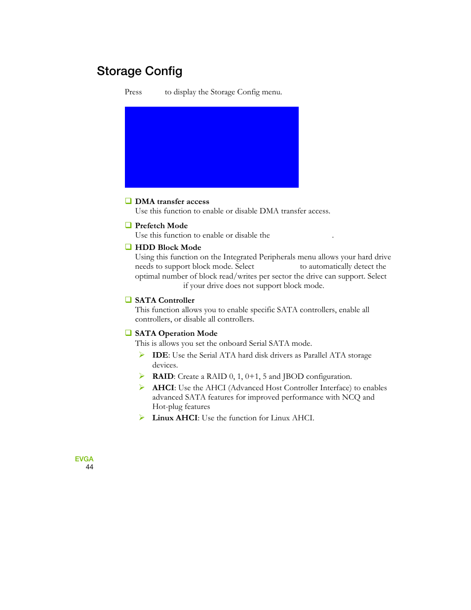 Storage config | EVGA 730I User Manual | Page 54 / 85