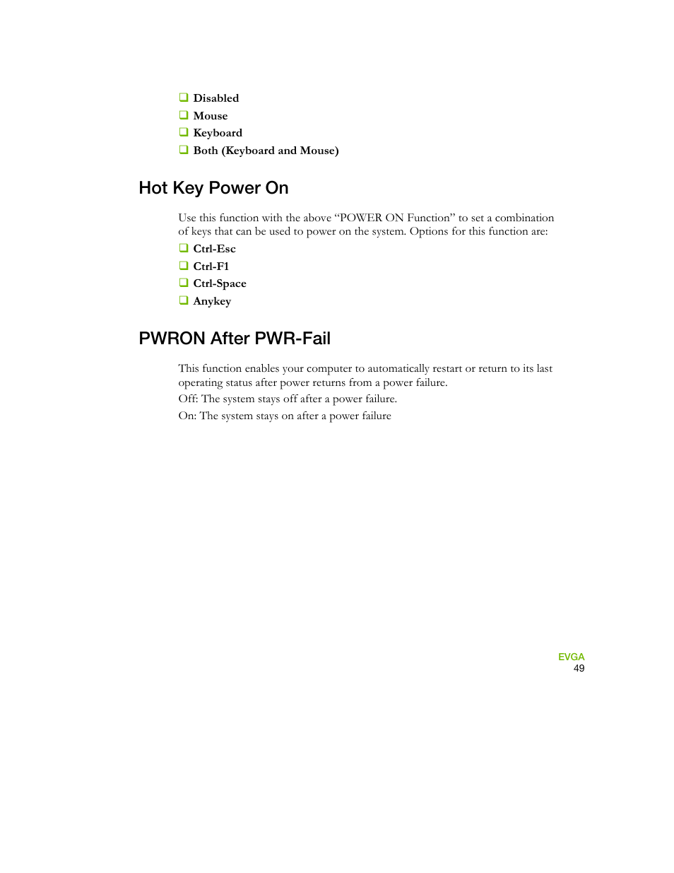 Hot key power on, Pwron after pwr-fail | EVGA 730I User Manual | Page 59 / 85