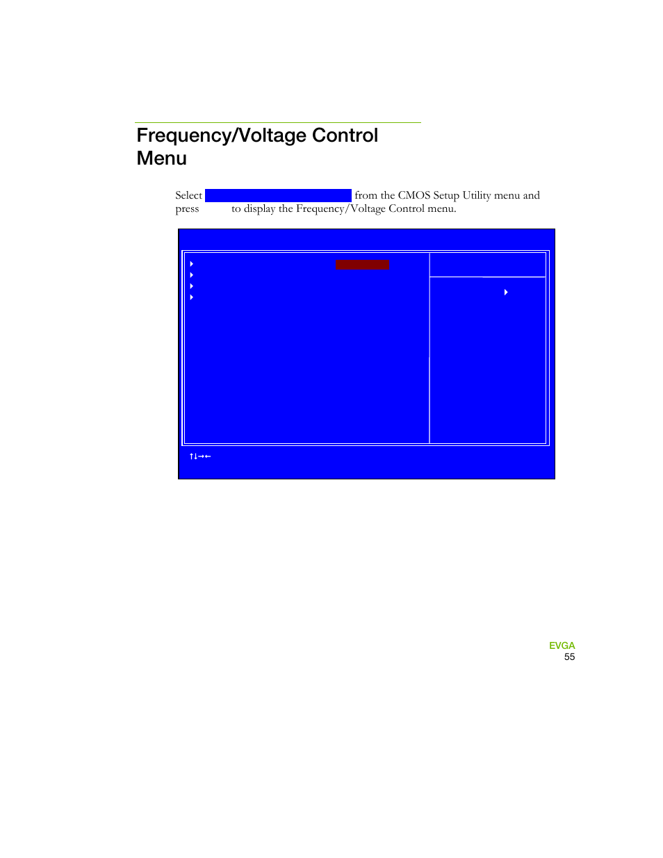 Frequency/voltage control menu, Figure 3. frequency/voltage control menu, Select | EVGA 730I User Manual | Page 65 / 85