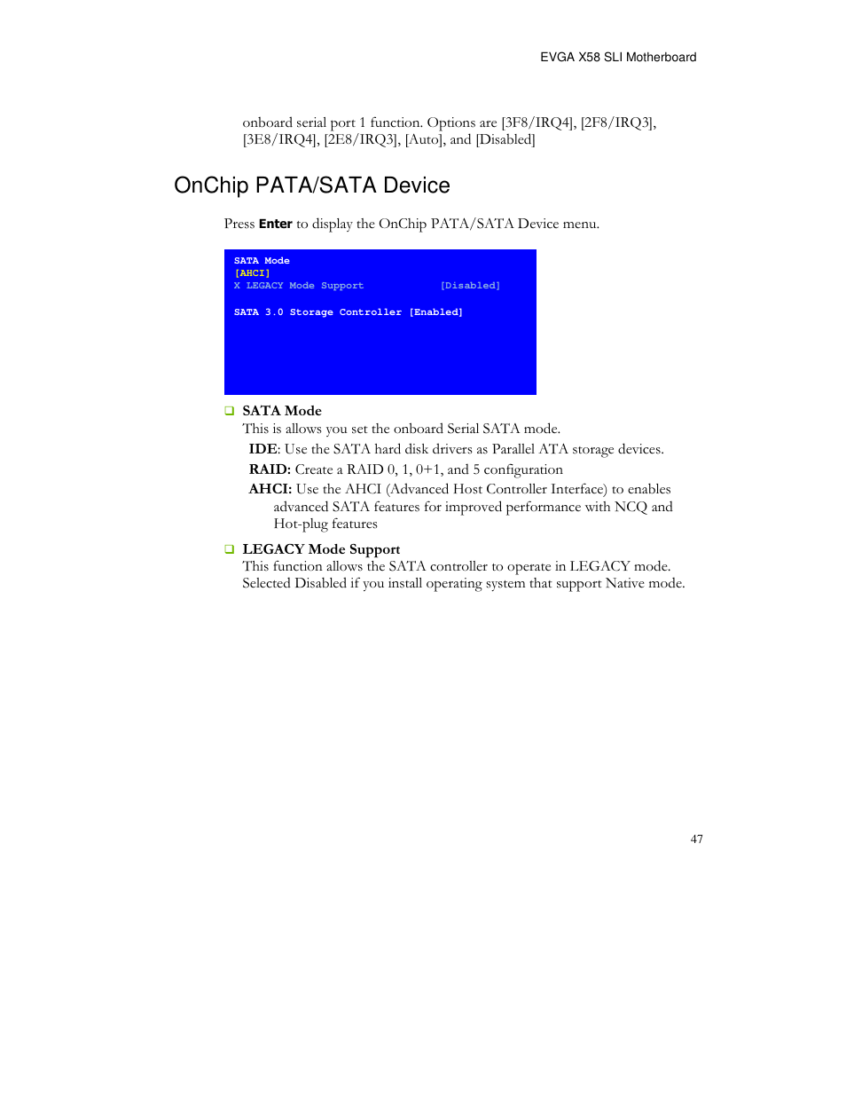 Onchip pata/sata device | EVGA X58 FTW User Manual | Page 47 / 77