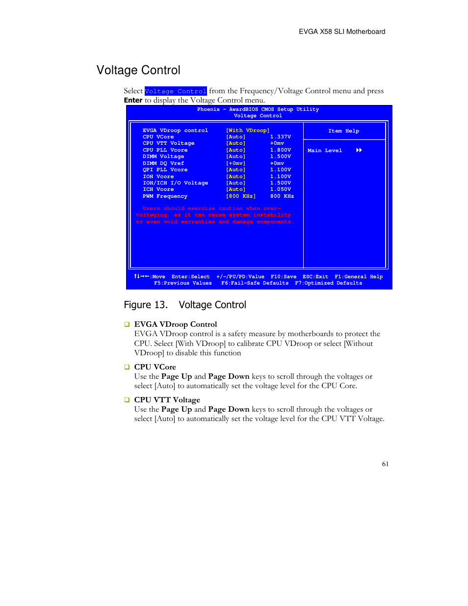 Voltage control, Figure 13. voltage control, Select | EVGA X58 FTW User Manual | Page 61 / 77