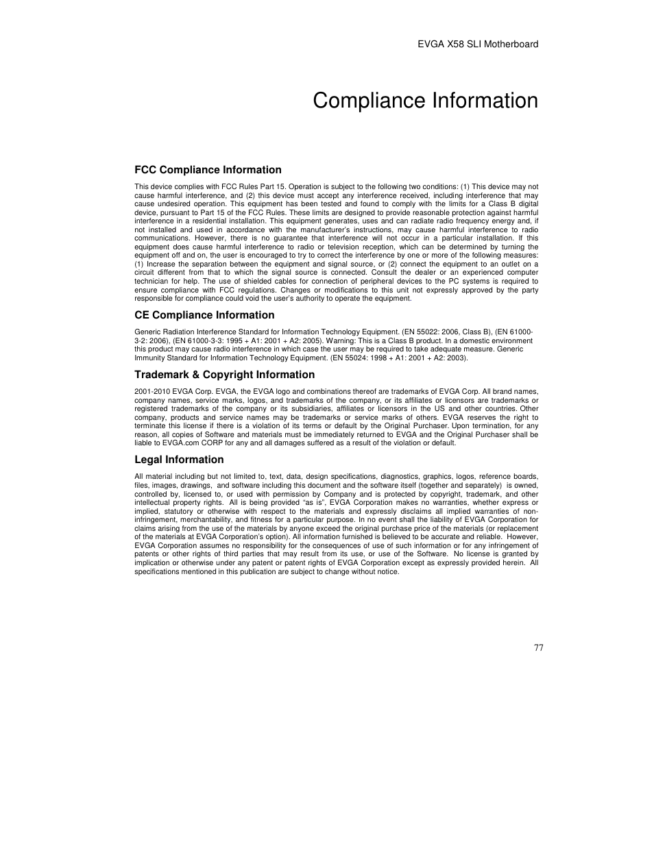 Compliance information | EVGA X58 FTW User Manual | Page 77 / 77