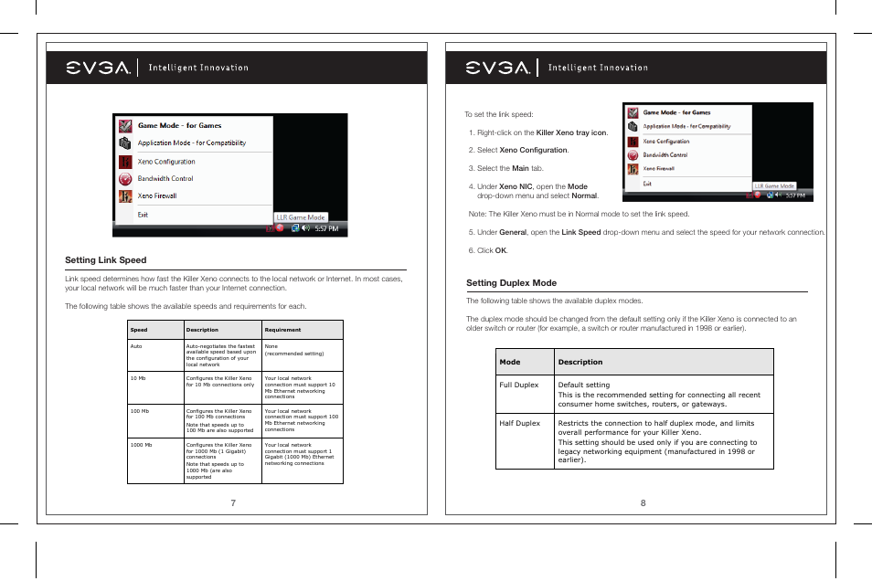 Setting duplex mode, 7setting link speed | EVGA Killer Xeno Pro 128-P2-KN01 User Manual | Page 5 / 10