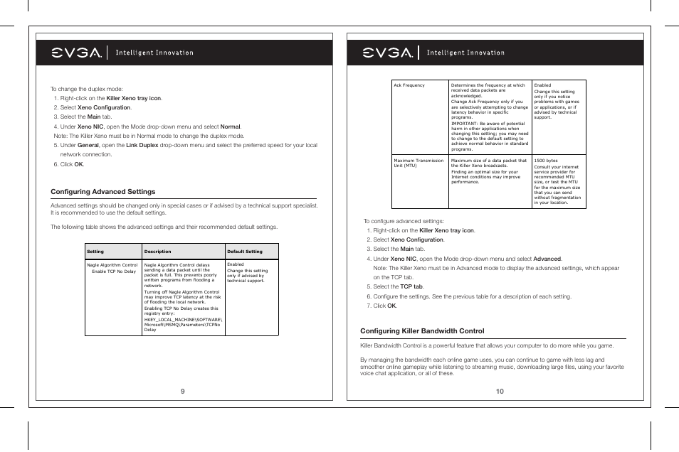 Configuring killer bandwidth control, Configuring advanced settings | EVGA Killer Xeno Pro 128-P2-KN01 User Manual | Page 6 / 10