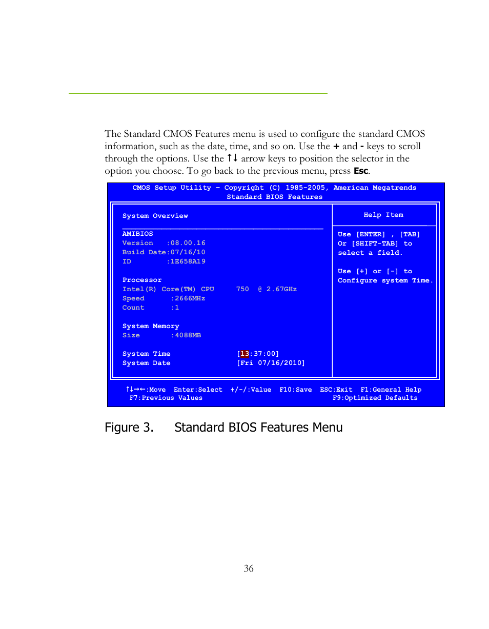 Standard bios features menu, Figure 3, Figure 3. standard bios features menu | EVGA 141-LF-E658 User Manual | Page 36 / 54