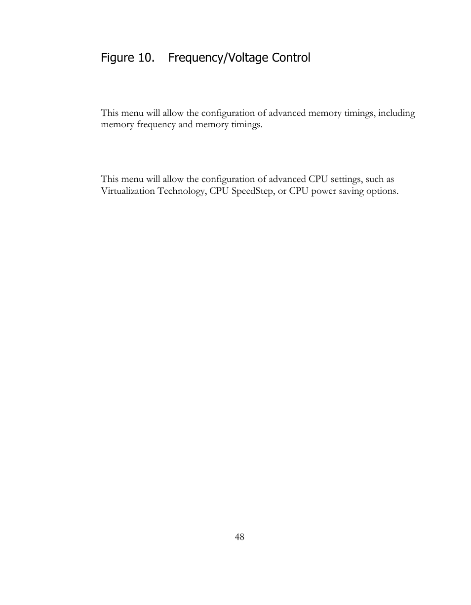 Memory configure, Cpu configuration, Figure 10 | Frequency/voltage control | EVGA 141-LF-E658 User Manual | Page 48 / 54