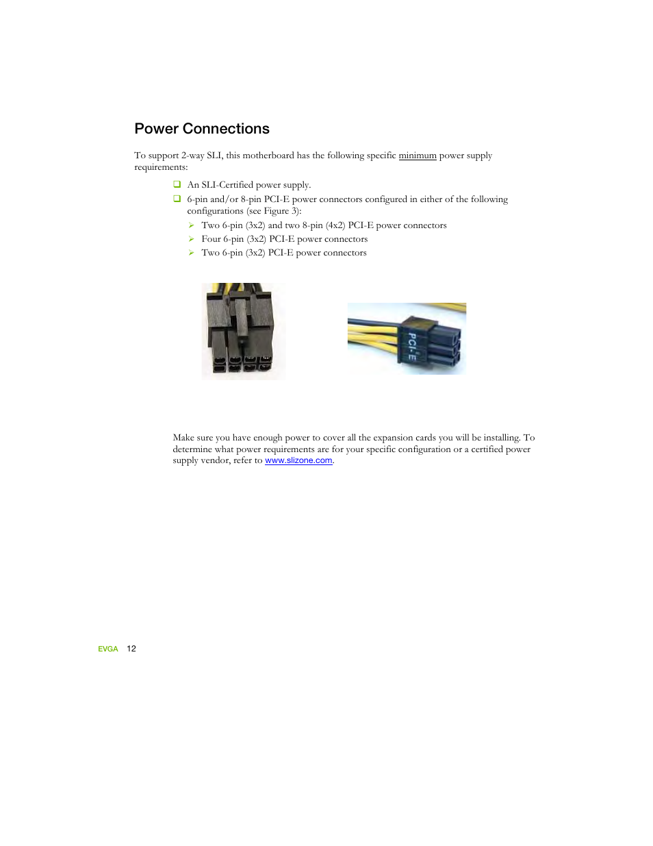 Power connections | EVGA nForce 122-YW-E173 User Manual | Page 20 / 77