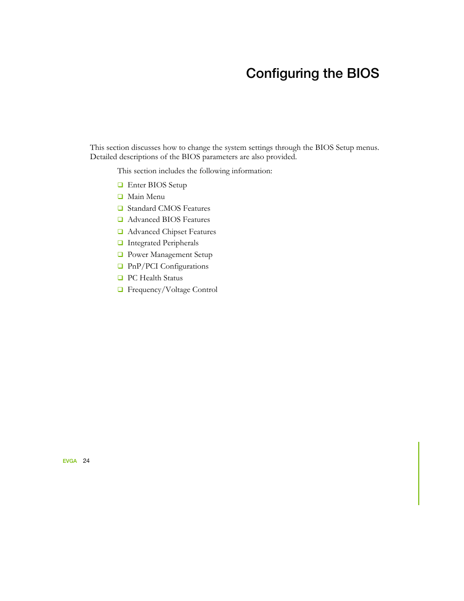 Configuring the bios | EVGA nForce 122-YW-E173 User Manual | Page 32 / 77