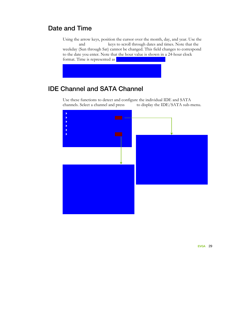 Date and time, Ide channel and sata channel | EVGA nForce 122-YW-E173 User Manual | Page 37 / 77