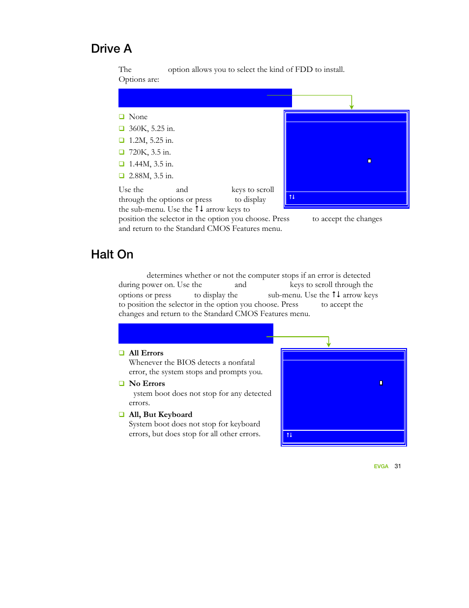 Drive a, Halt on | EVGA nForce 122-YW-E173 User Manual | Page 39 / 77