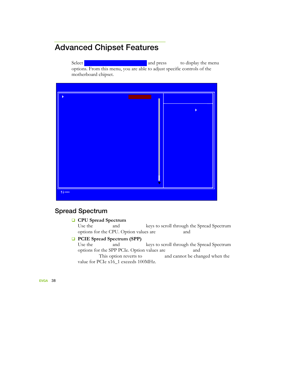 Advanced chipset features, Spread spectrum | EVGA nForce 122-YW-E173 User Manual | Page 46 / 77