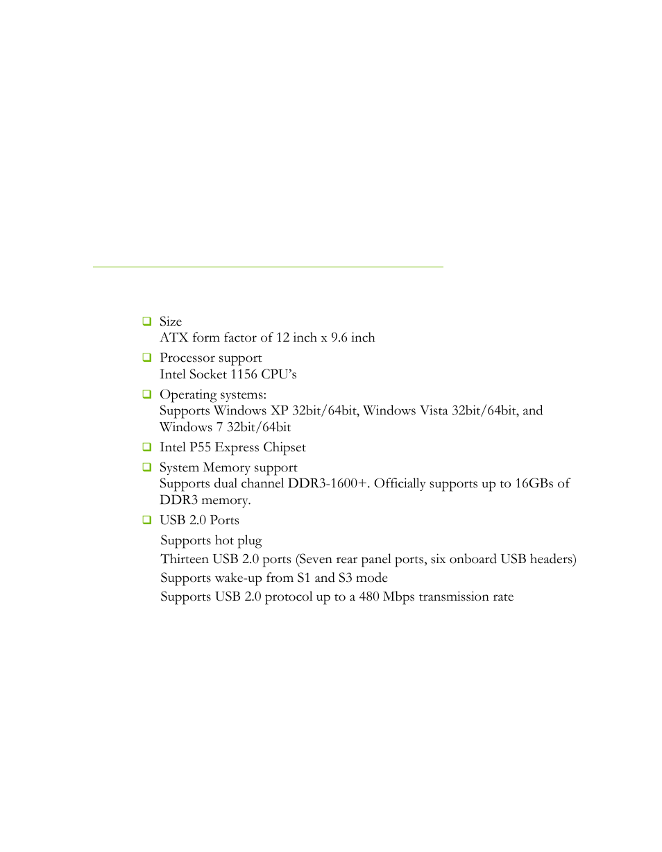 Evga p55 ftw motherboard, Motherboard specifications | EVGA P55 FTW User Manual | Page 8 / 52