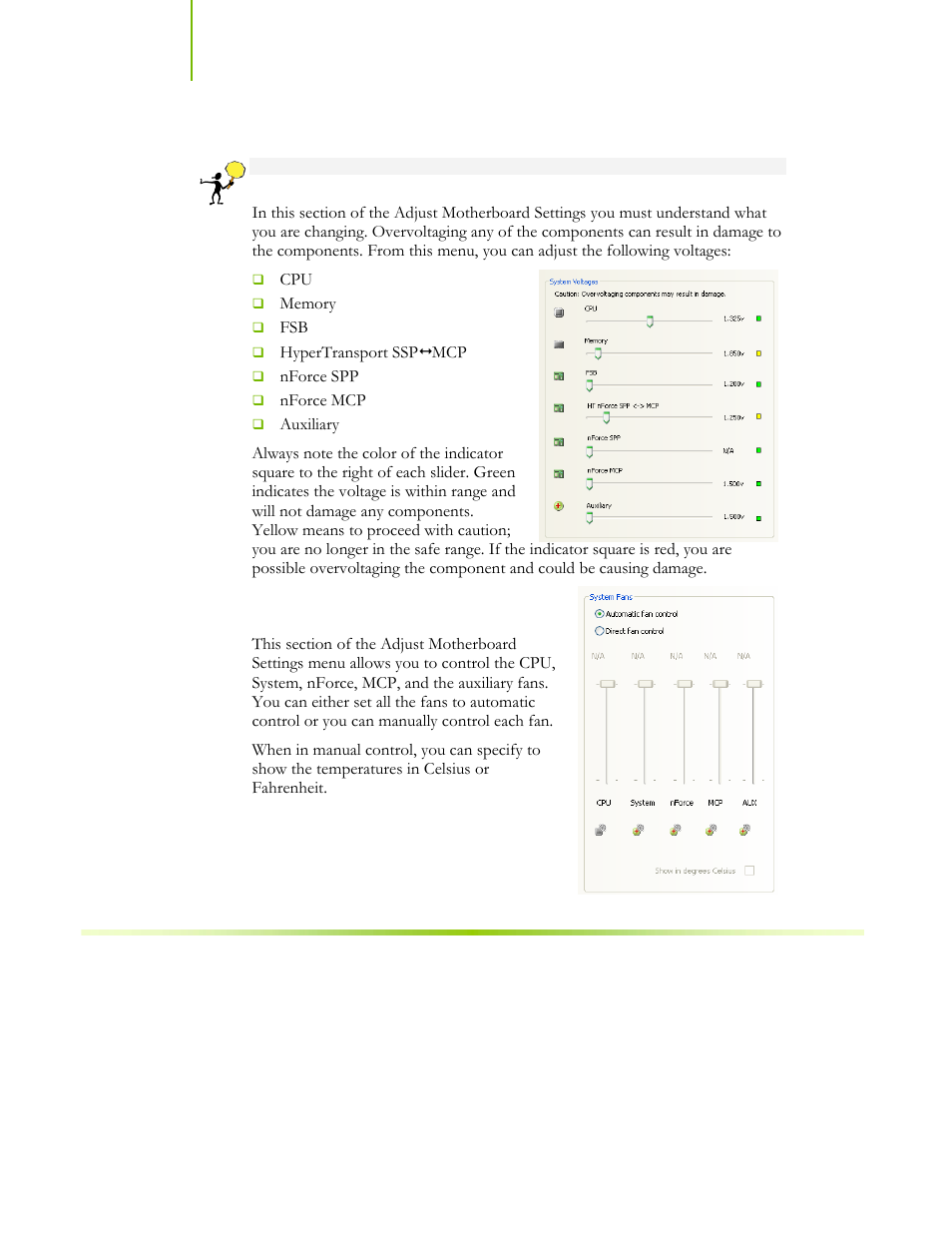 System voltages, System fans | EVGA NFORCE 680I SLI 122-CK-NF68-XX User Manual | Page 125 / 170