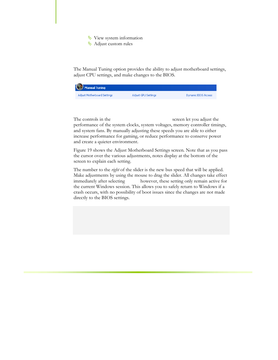 Manual tuning, Adjust motherboard settings | EVGA NFORCE 680I SLI 122-CK-NF68-XX User Manual | Page 17 / 170