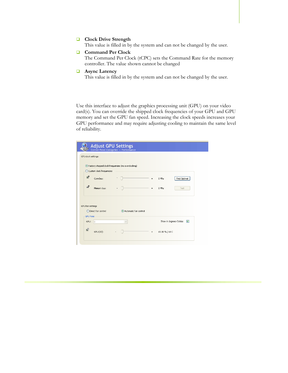 Adjust gpu settings, Figure 20. adjust gpu settings (ntune) | EVGA NFORCE 680I SLI 122-CK-NF68-XX User Manual | Page 22 / 170