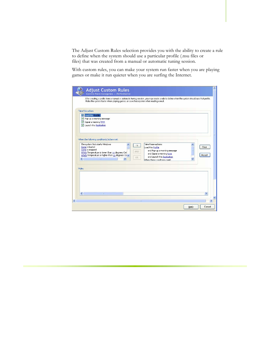 Adjust custom rules, Figure 24. adjust custom rules (ntune) | EVGA NFORCE 680I SLI 122-CK-NF68-XX User Manual | Page 30 / 170