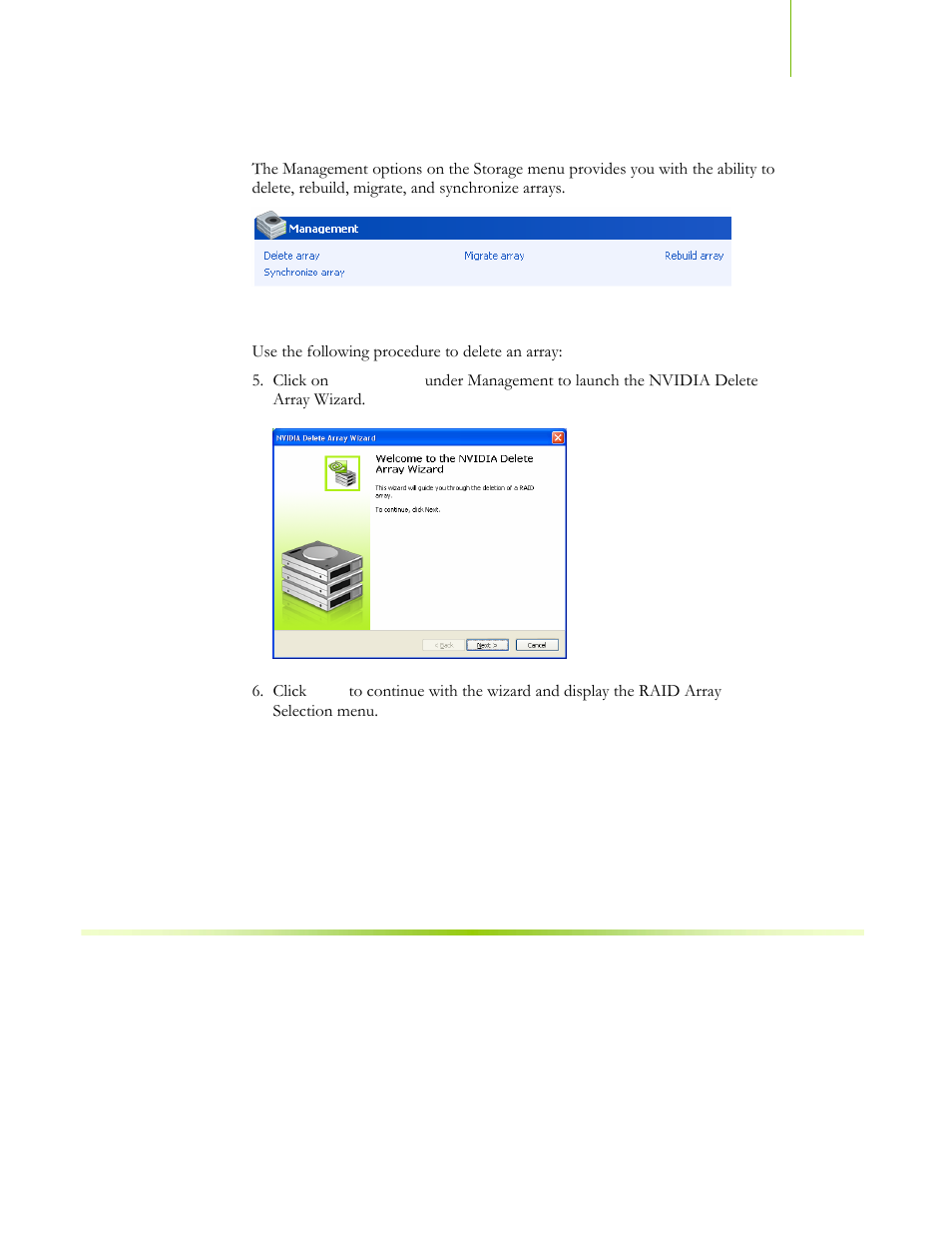 Management, Delete array | EVGA NFORCE 680I SLI 122-CK-NF68-XX User Manual | Page 34 / 170