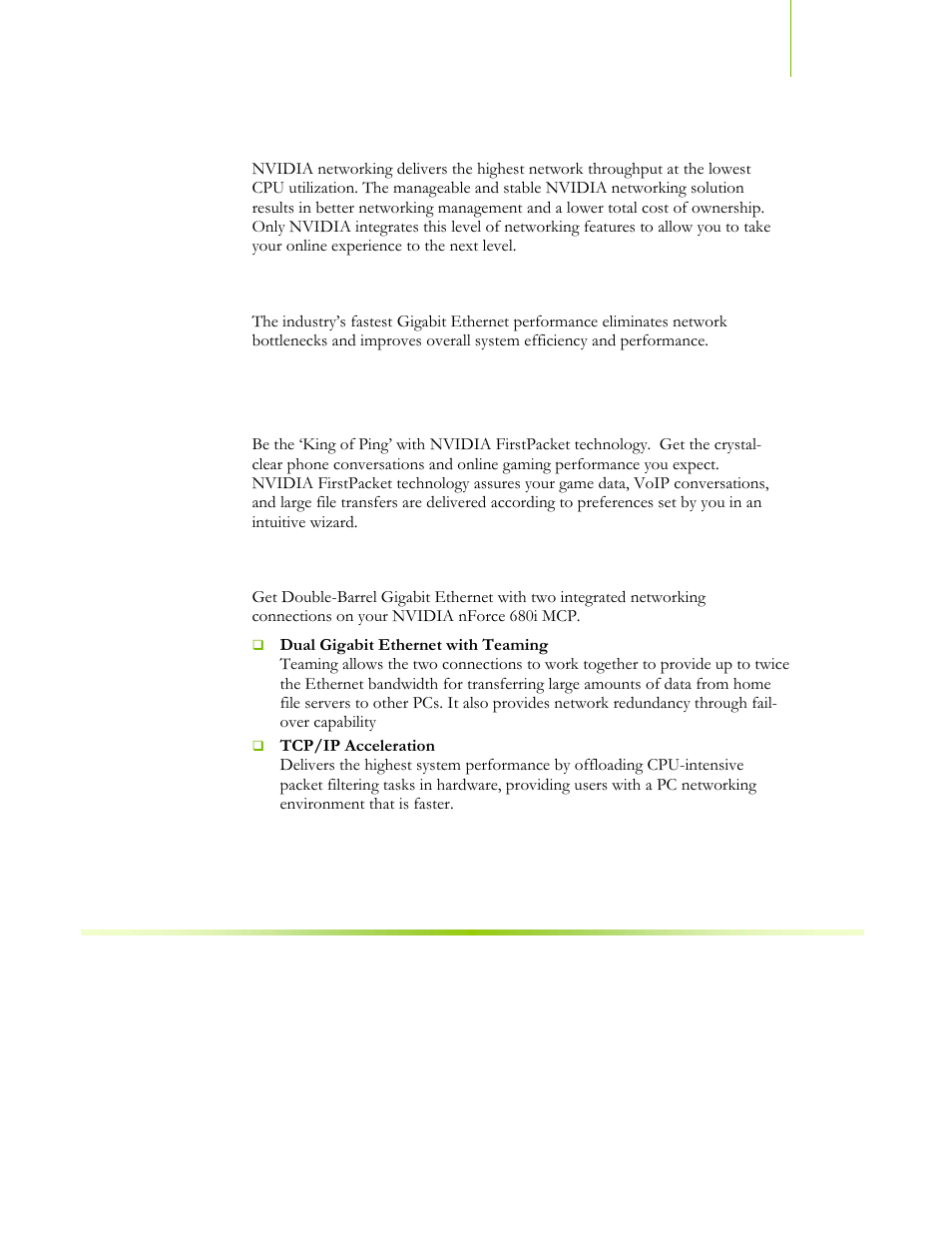 Networking with nvidia nforce, Nvidia native gigabit ethernet, Nvidia firstpacket™ technology | Nvidia dualnet® technology | EVGA NFORCE 680I SLI 122-CK-NF68-XX User Manual | Page 56 / 170