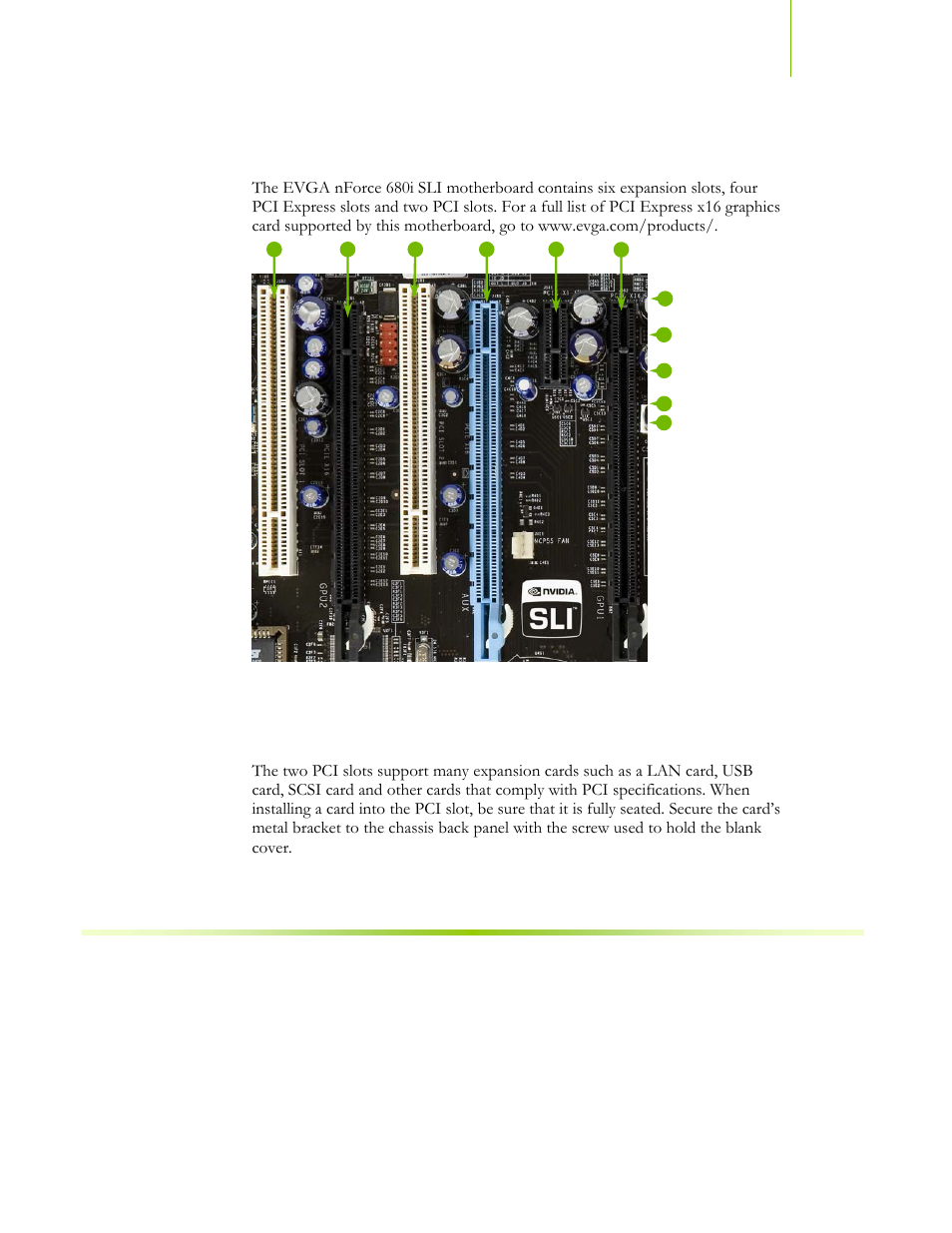 Expansion slots, Pci slots, Figure 4. expansion slots | EVGA NFORCE 680I SLI 122-CK-NF68-XX User Manual | Page 78 / 170