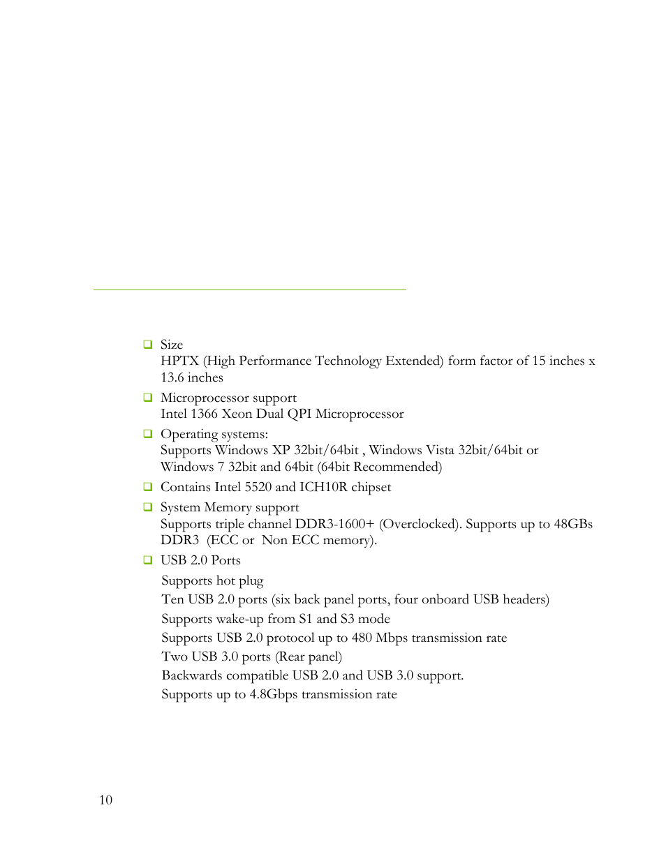 Motherboard specifications | EVGA Classified SR-2 User Manual | Page 10 / 73