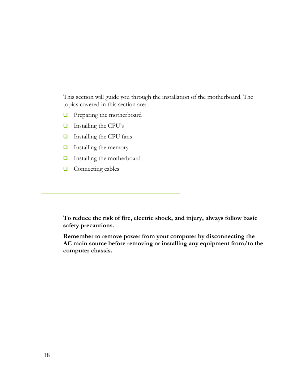 Hardware installation, Safety instructions | EVGA Classified SR-2 User Manual | Page 18 / 73