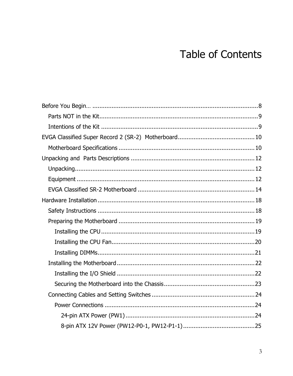EVGA Classified SR-2 User Manual | Page 3 / 73