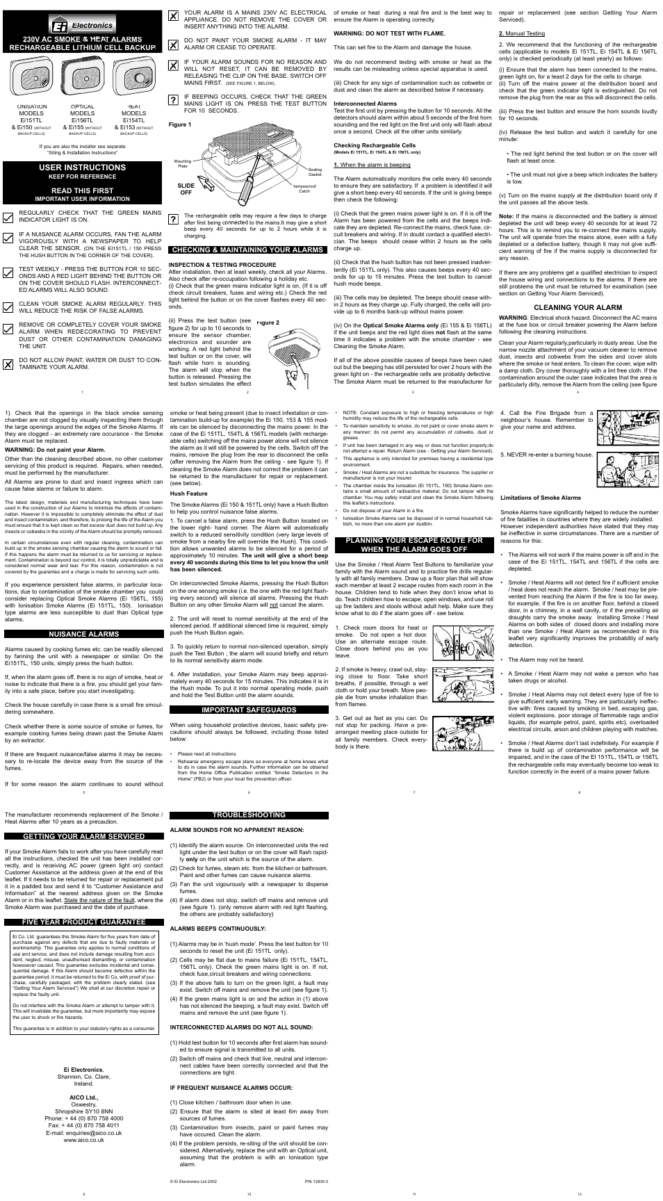 Ei Electronics Ei155 User Manual | 1 page