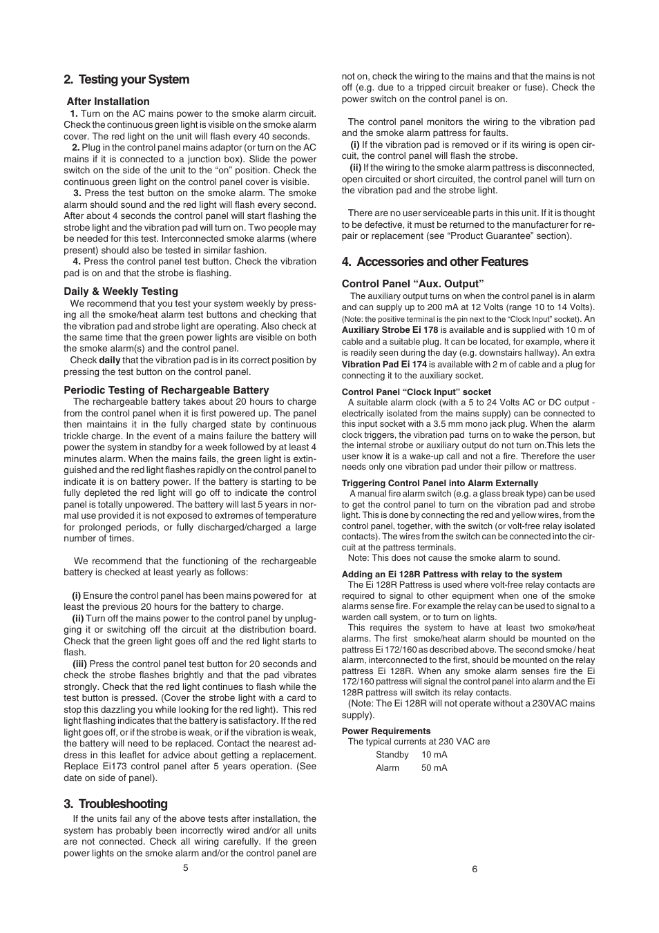 Testing your system, Troubleshooting, Accessories and other features | Ei Electronics Ei161 User Manual | Page 3 / 4