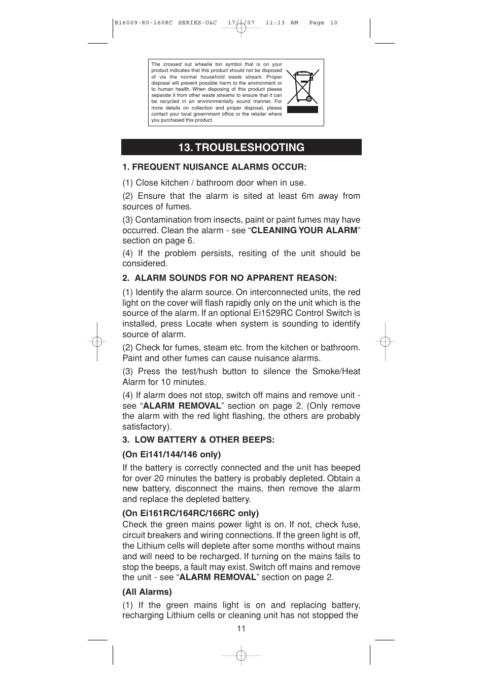 Troubleshooting | Ei Electronics B16009-R0-160RC Series User Manual | Page 10 / 12