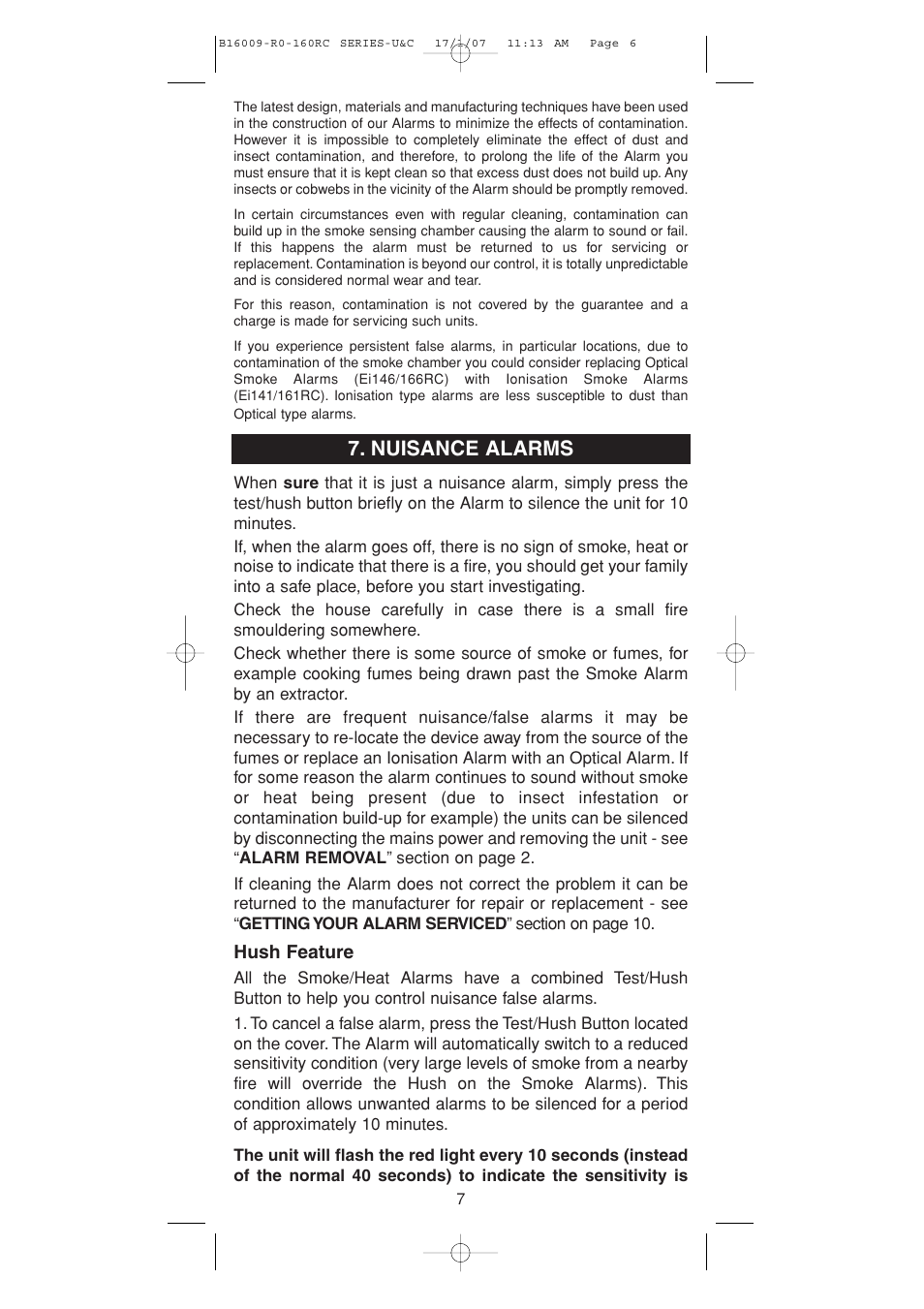 Nuisance alarms | Ei Electronics B16009-R0-160RC Series User Manual | Page 6 / 12